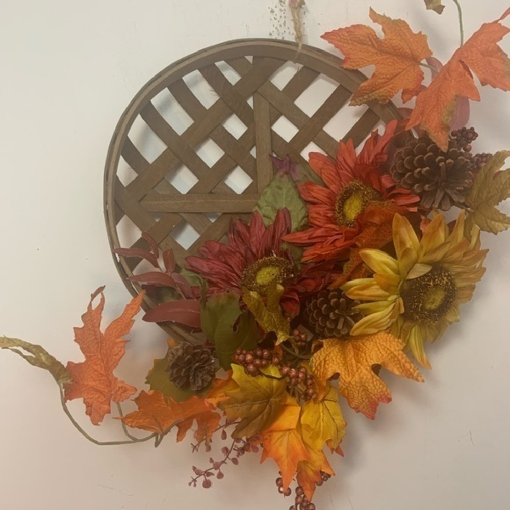 New Fall Sunflower Round Tobacco Basket Wall Decor Autumn Home Decor Wreath